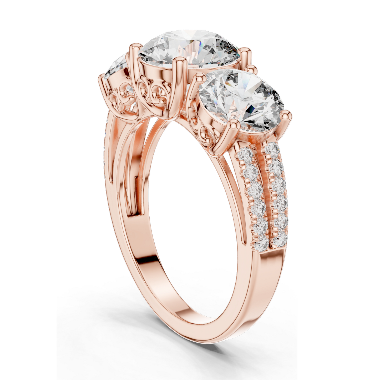 4.192 CT Lab Diamond Three-Stone Ring for Women | VVS-VS EF Clarity | 18KT, 14KT, 10KT Gold & 925 Silver | Rose, Yellow, White Gold & Moissanite Options