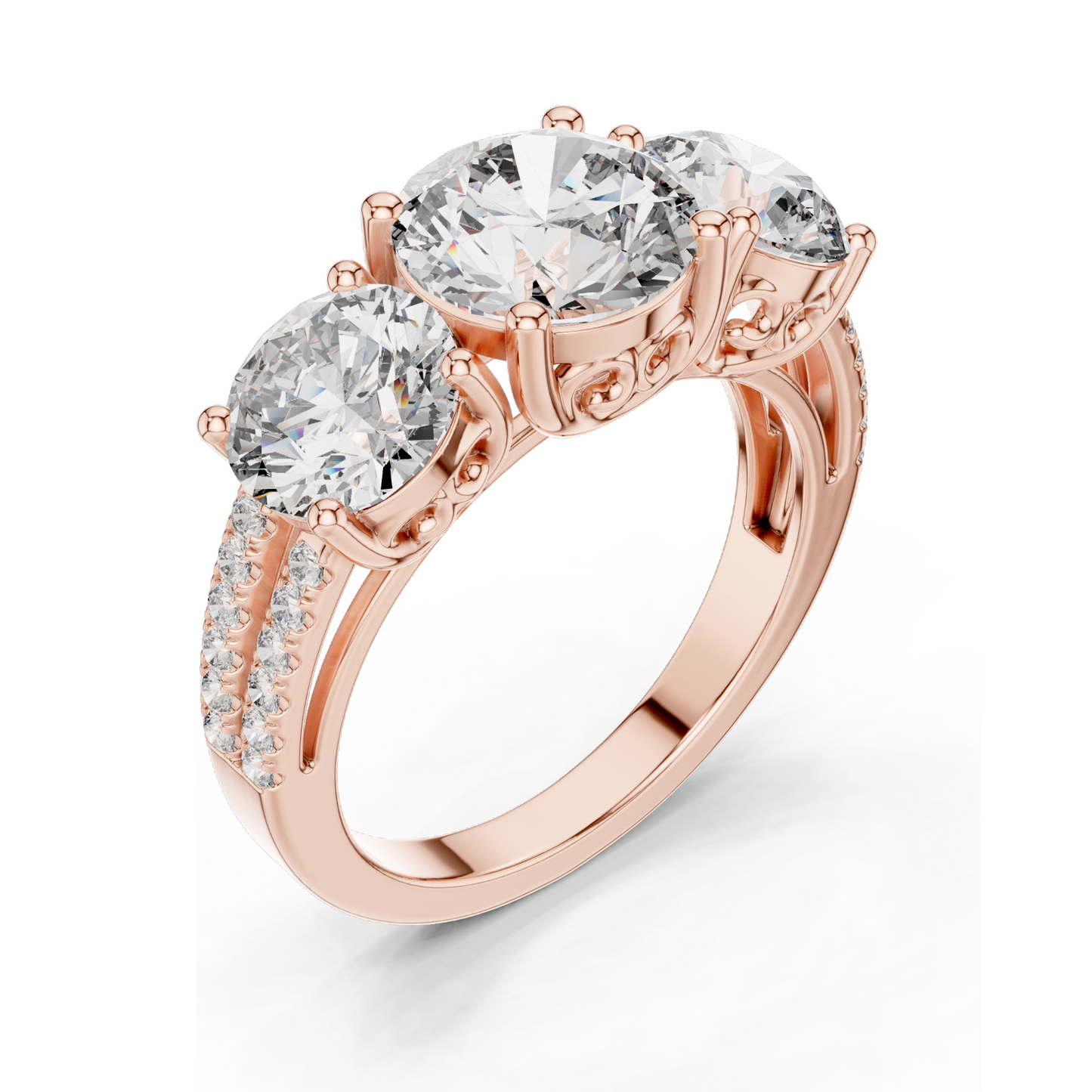 4.192 CT Lab Diamond Three-Stone Ring for Women | VVS-VS EF Clarity | 18KT, 14KT, 10KT Gold & 925 Silver | Rose, Yellow, White Gold & Moissanite Options