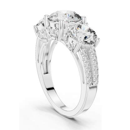 4.192 CT Lab Diamond Three-Stone Ring for Women | VVS-VS EF Clarity | 18KT, 14KT, 10KT Gold & 925 Silver | Rose, Yellow, White Gold & Moissanite Options
