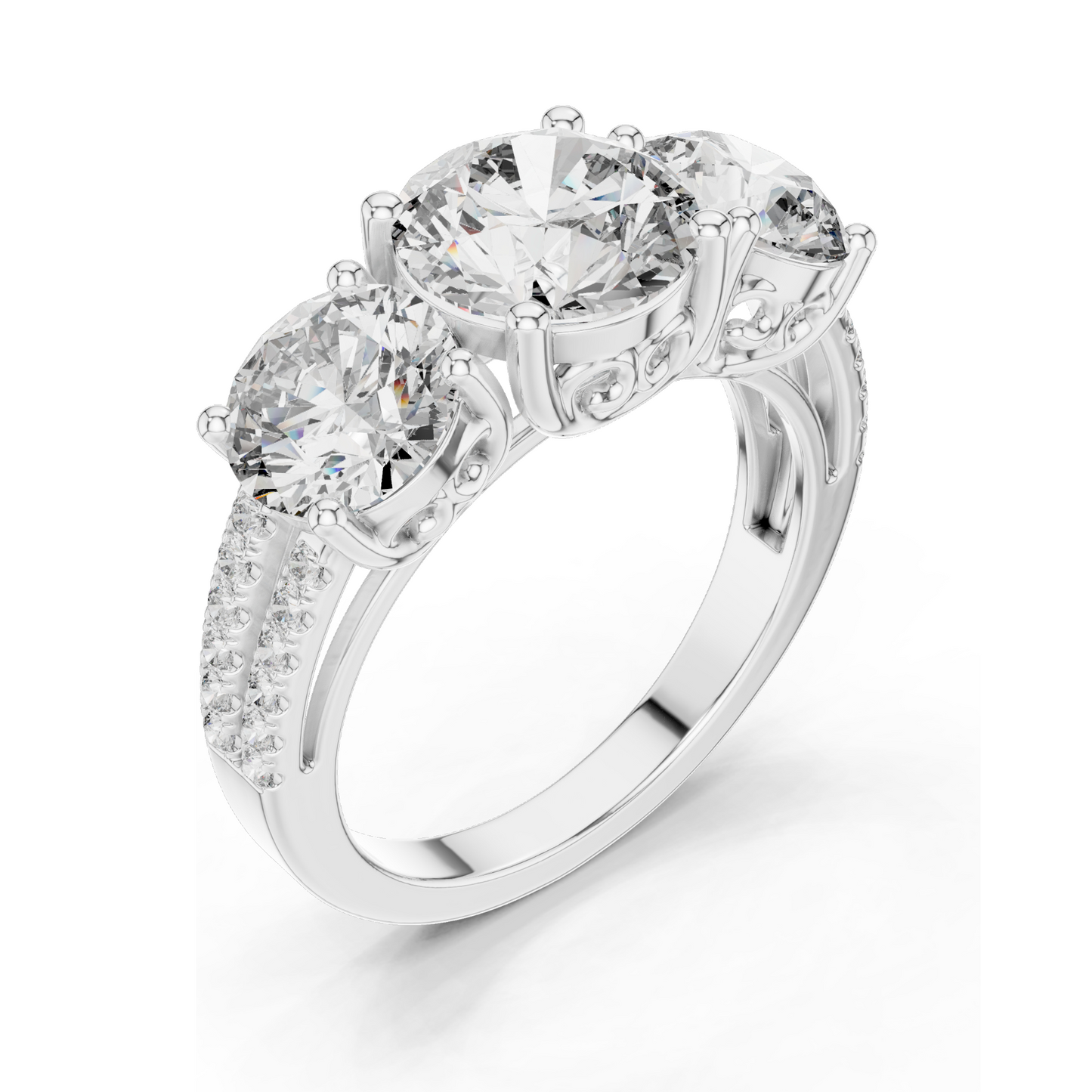 4.192 CT Lab Diamond Three-Stone Ring for Women | VVS-VS EF Clarity | 18KT, 14KT, 10KT Gold & 925 Silver | Rose, Yellow, White Gold & Moissanite Options