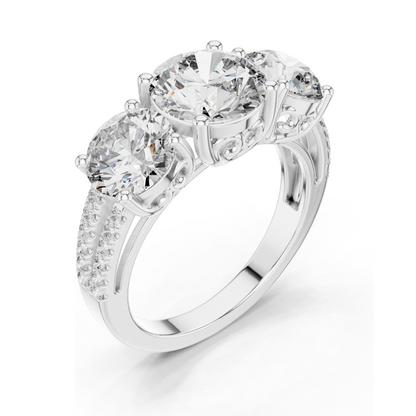 4.192 CT Lab Diamond Three-Stone Ring for Women | VVS-VS EF Clarity | 18KT, 14KT, 10KT Gold & 925 Silver | Rose, Yellow, White Gold & Moissanite Options