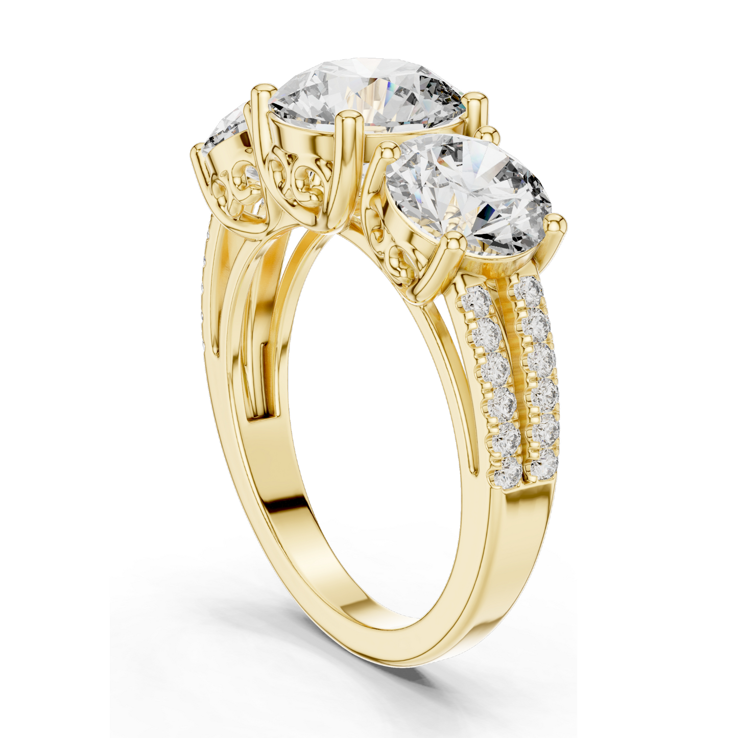 4.192 CT Lab Diamond Three-Stone Ring for Women | VVS-VS EF Clarity | 18KT, 14KT, 10KT Gold & 925 Silver | Rose, Yellow, White Gold & Moissanite Options