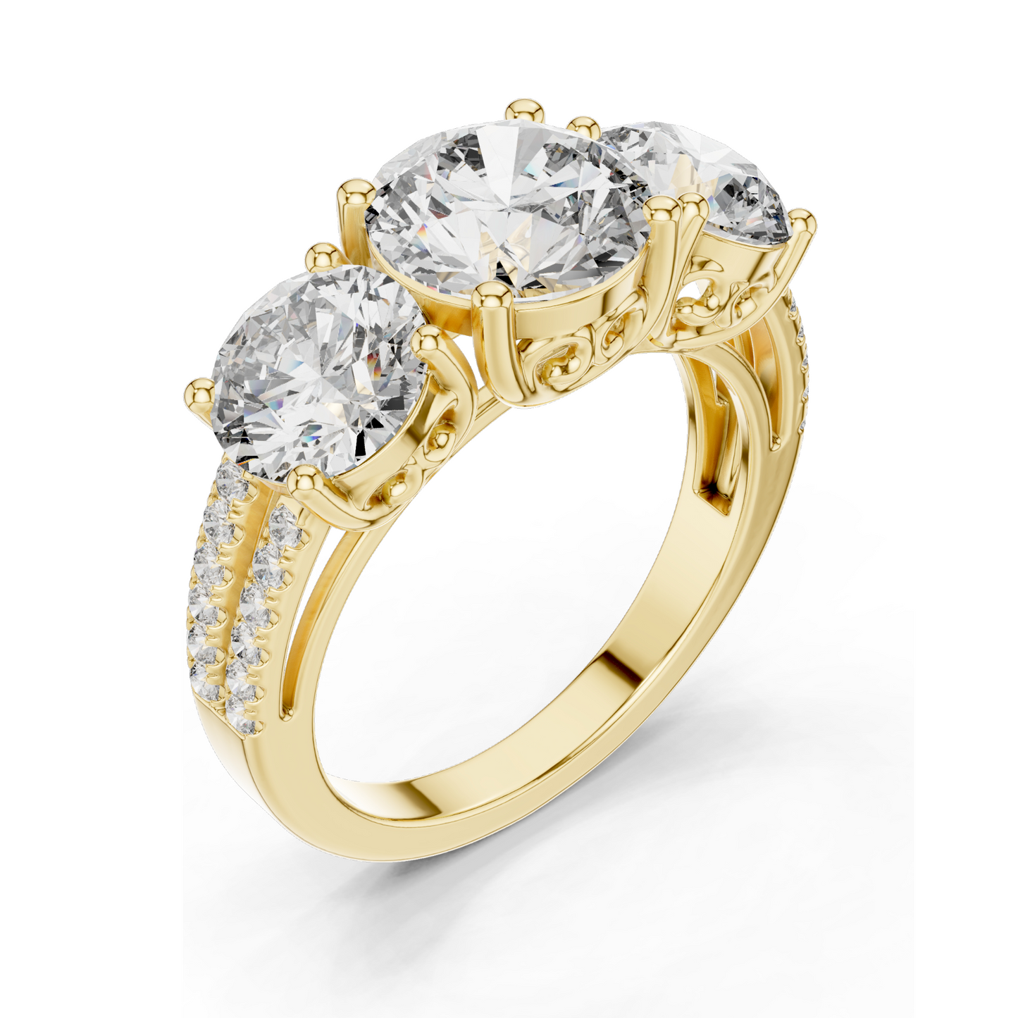 4.192 CT Lab Diamond Three-Stone Ring for Women | VVS-VS EF Clarity | 18KT, 14KT, 10KT Gold & 925 Silver | Rose, Yellow, White Gold & Moissanite Options