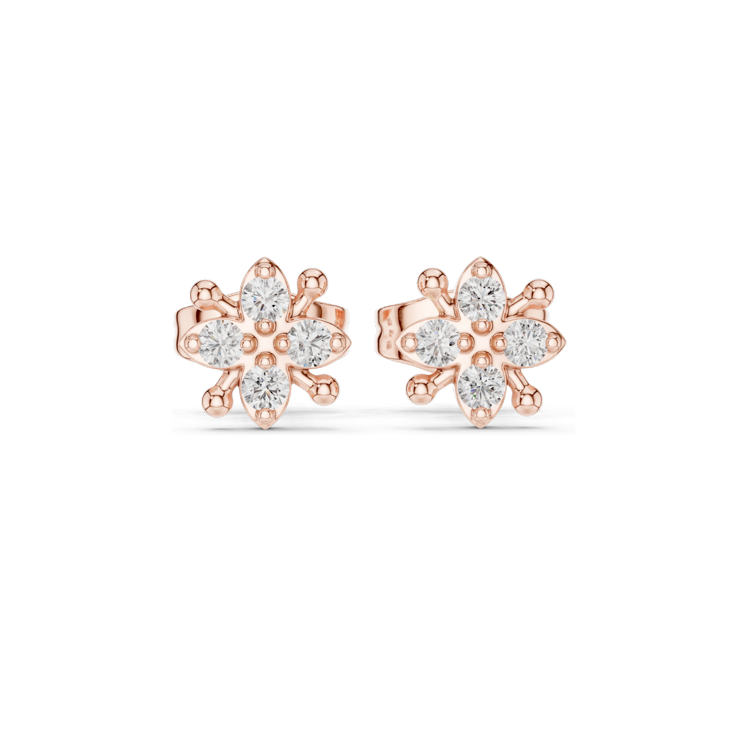 Lab-Grown Diamond Flower Stud Earrings | 0.144 CT Total Weight | 18KT, 14KT, 10KT Gold & 925 Silver | Rose, Yellow, White Gold Options | VVS-VS EF Clarity & Moissanite