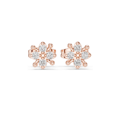 Lab-Grown Diamond Flower Stud Earrings | 0.144 CT Total Weight | 18KT, 14KT, 10KT Gold & 925 Silver | Rose, Yellow, White Gold Options | VVS-VS EF Clarity & Moissanite