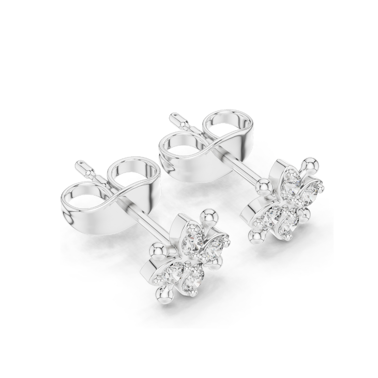 Lab-Grown Diamond Flower Stud Earrings | 0.144 CT Total Weight | 18KT, 14KT, 10KT Gold & 925 Silver | Rose, Yellow, White Gold Options | VVS-VS EF Clarity & Moissanite