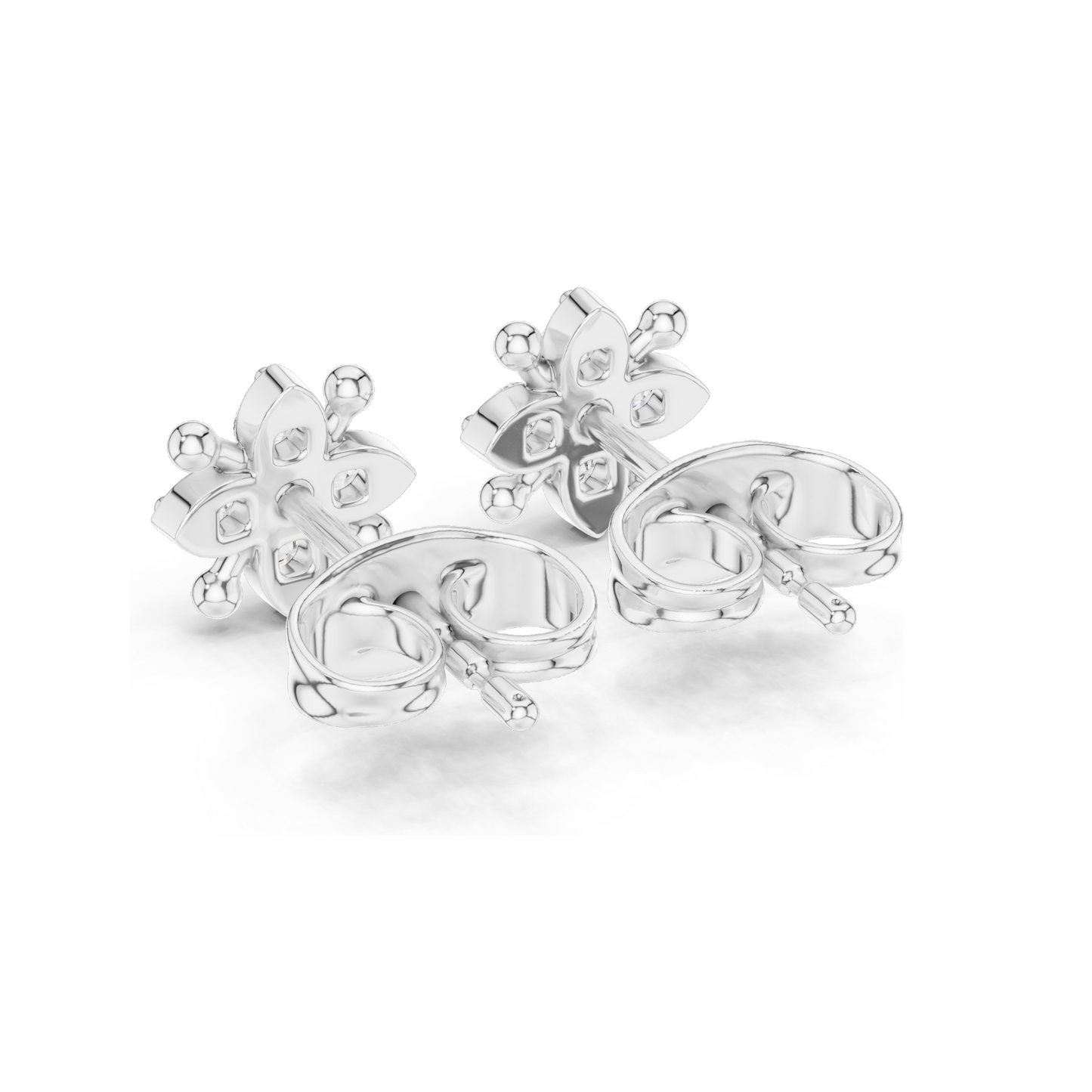Lab-Grown Diamond Flower Stud Earrings | 0.144 CT Total Weight | 18KT, 14KT, 10KT Gold & 925 Silver | Rose, Yellow, White Gold Options | VVS-VS EF Clarity & Moissanite