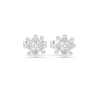 Lab-Grown Diamond Flower Stud Earrings | 0.144 CT Total Weight | 18KT, 14KT, 10KT Gold & 925 Silver | Rose, Yellow, White Gold Options | VVS-VS EF Clarity & Moissanite