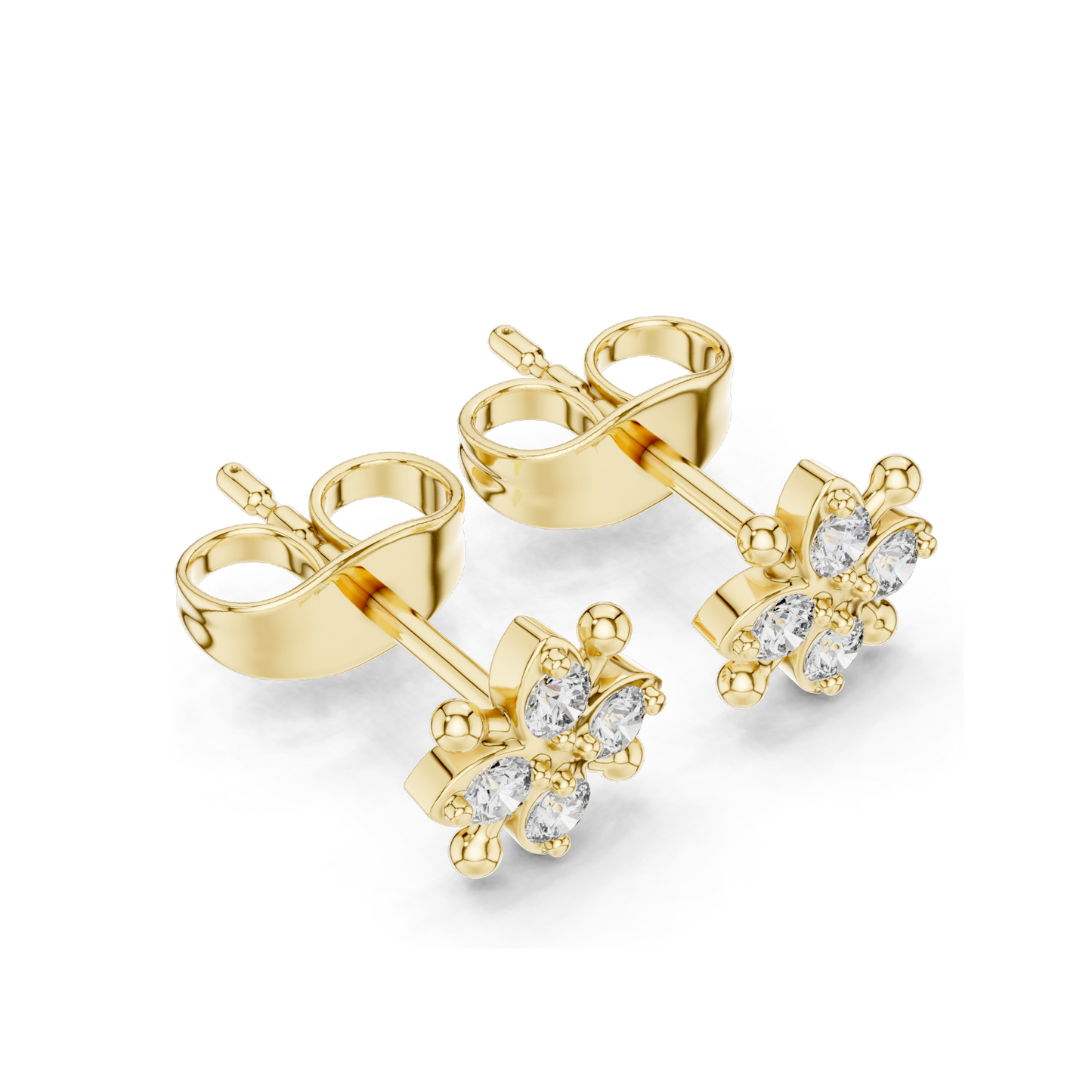 Lab-Grown Diamond Flower Stud Earrings | 0.144 CT Total Weight | 18KT, 14KT, 10KT Gold & 925 Silver | Rose, Yellow, White Gold Options | VVS-VS EF Clarity & Moissanite