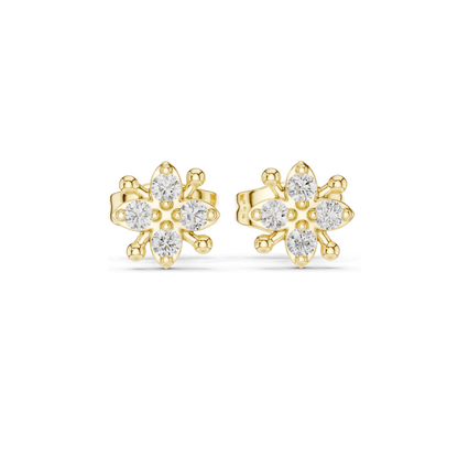 Lab-Grown Diamond Flower Stud Earrings | 0.144 CT Total Weight | 18KT, 14KT, 10KT Gold & 925 Silver | Rose, Yellow, White Gold Options | VVS-VS EF Clarity & Moissanite