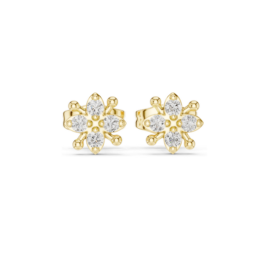 Lab-Grown Diamond Flower Stud Earrings | 0.144 CT Total Weight | 18KT, 14KT, 10KT Gold & 925 Silver | Rose, Yellow, White Gold Options | VVS-VS EF Clarity & Moissanite