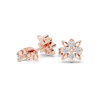 Floral Lab Diamond Stud Earrings | VVS-VS EF Clarity | 18KT, 14KT, 10KT Gold & 925 Silver | Rose, Yellow, White Gold | Moissanite & Lab-Grown Options | 0.144 CT Total Weight
