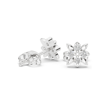 Floral Lab Diamond Stud Earrings | VVS-VS EF Clarity | 18KT, 14KT, 10KT Gold & 925 Silver | Rose, Yellow, White Gold | Moissanite & Lab-Grown Options | 0.144 CT Total Weight