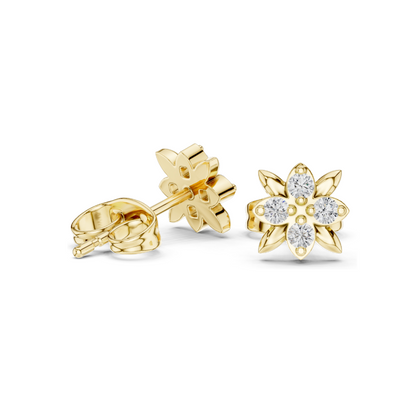 Floral Lab Diamond Stud Earrings | VVS-VS EF Clarity | 18KT, 14KT, 10KT Gold & 925 Silver | Rose, Yellow, White Gold | Moissanite & Lab-Grown Options | 0.144 CT Total Weight
