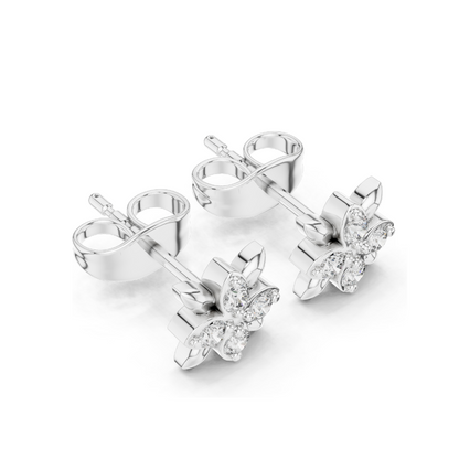 Floral Lab Diamond Stud Earrings | VVS-VS EF Clarity | 18KT, 14KT, 10KT Gold & 925 Silver | Rose, Yellow, White Gold | Moissanite & Lab-Grown Options | 0.144 CT Total Weight