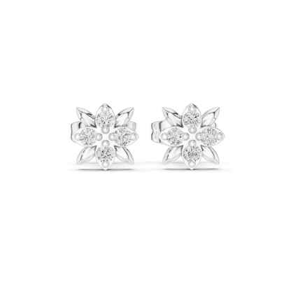 Floral Lab Diamond Stud Earrings | VVS-VS EF Clarity | 18KT, 14KT, 10KT Gold & 925 Silver | Rose, Yellow, White Gold | Moissanite & Lab-Grown Options | 0.144 CT Total Weight