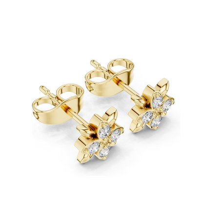 Floral Lab Diamond Stud Earrings | VVS-VS EF Clarity | 18KT, 14KT, 10KT Gold & 925 Silver | Rose, Yellow, White Gold | Moissanite & Lab-Grown Options | 0.144 CT Total Weight