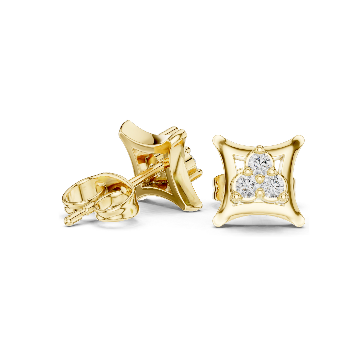 Diamond Cluster Earrings | VVS-VS EF Clarity | 0.12 CT Lab Diamonds | 18KT, 14KT, 10KT Gold & 925 Silver | Rose, Yellow, White Gold & Moissanite Options