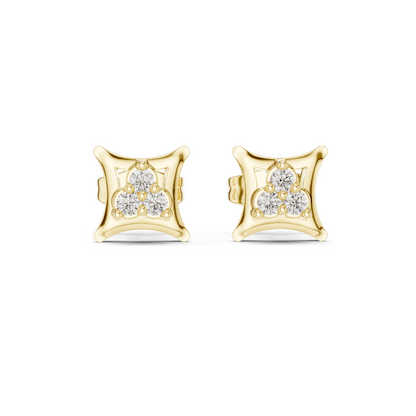 Diamond Cluster Earrings | VVS-VS EF Clarity | 0.12 CT Lab Diamonds | 18KT, 14KT, 10KT Gold & 925 Silver | Rose, Yellow, White Gold & Moissanite Options