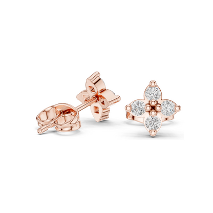 0.24 CT Diamond Flower Earrings | Lab-Grown VVS-VS EF Clarity | 18KT, 14KT, 10KT Gold & 925 Silver | Rose, Yellow, White Gold & Moissanite Options