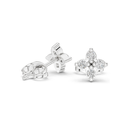 0.24 CT Diamond Flower Earrings | Lab-Grown VVS-VS EF Clarity | 18KT, 14KT, 10KT Gold & 925 Silver | Rose, Yellow, White Gold & Moissanite Options