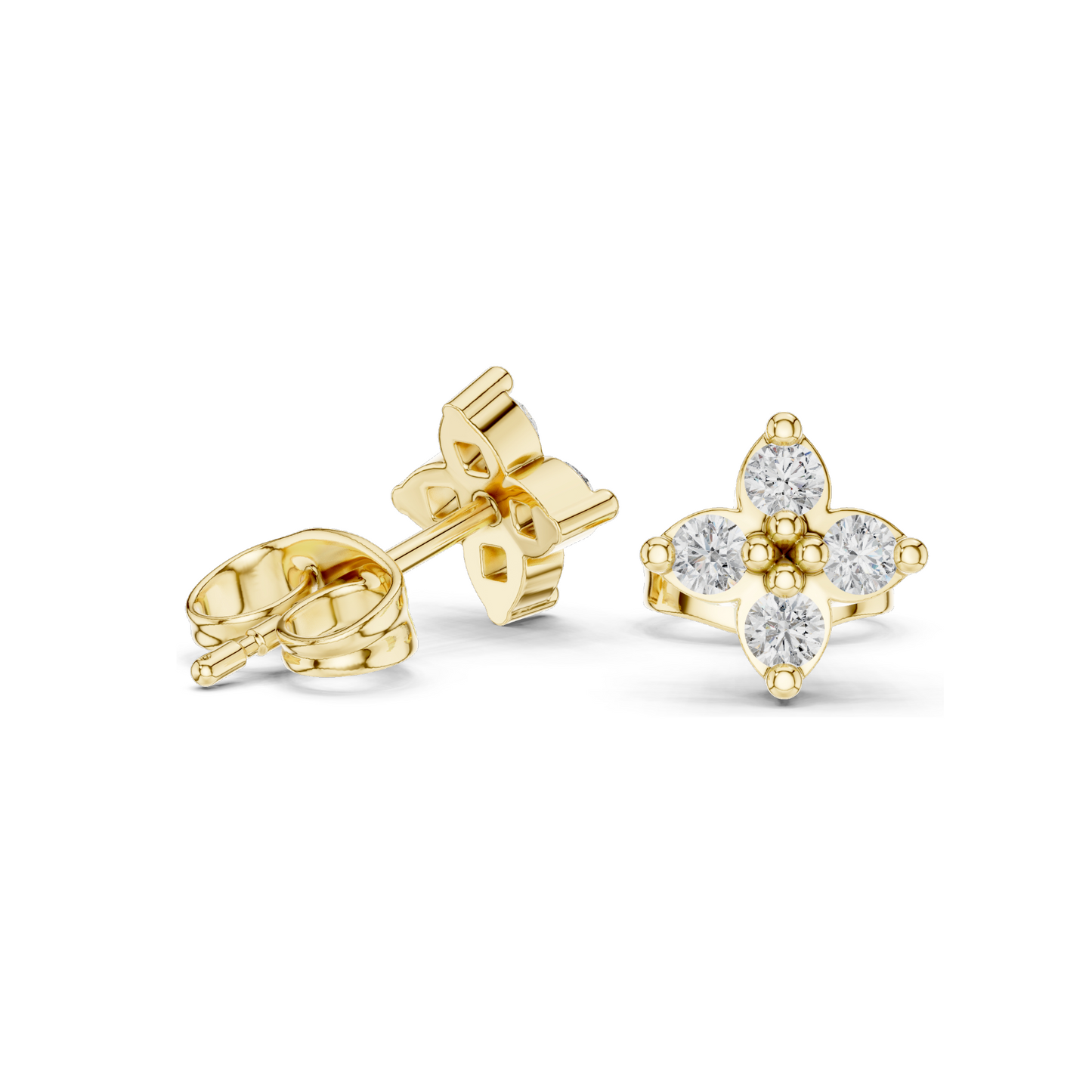 0.24 CT Diamond Flower Earrings | Lab-Grown VVS-VS EF Clarity | 18KT, 14KT, 10KT Gold & 925 Silver | Rose, Yellow, White Gold & Moissanite Options