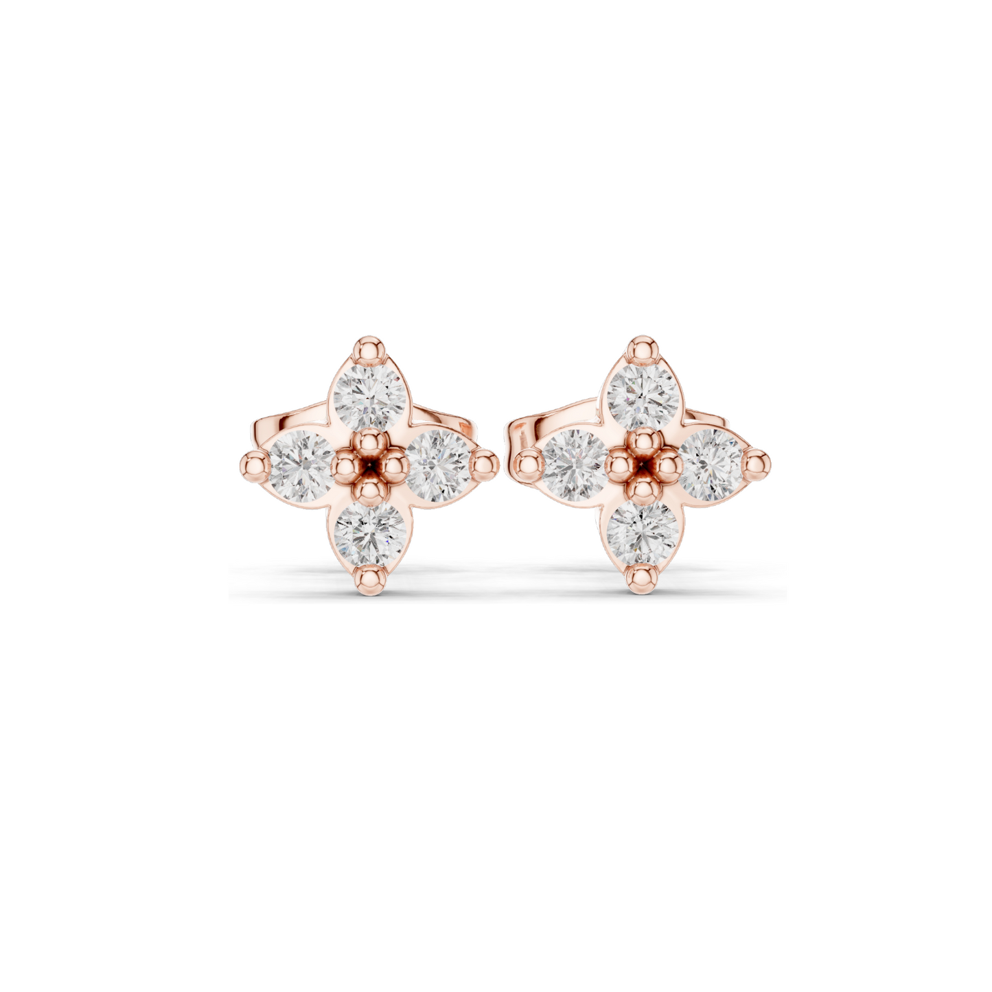 0.24 CT Diamond Flower Earrings | Lab-Grown VVS-VS EF Clarity | 18KT, 14KT, 10KT Gold & 925 Silver | Rose, Yellow, White Gold & Moissanite Options
