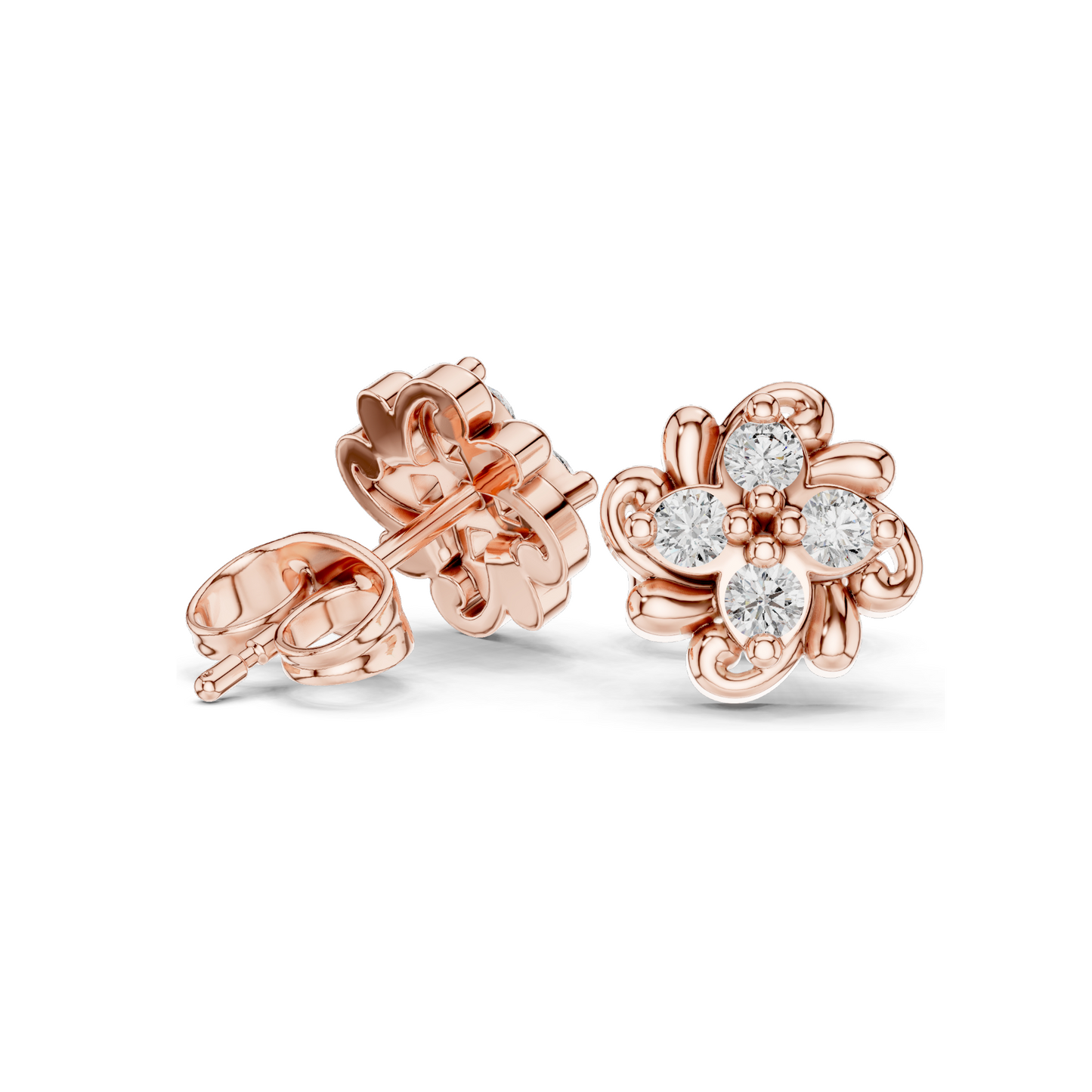 Flower Diamond Earrings | 0.24 CT Lab VVS-VS EF CVD Diamonds | 18KT, 14KT, 10KT Gold & 925 Silver Options | Rose, Yellow, White Gold with Moissanite