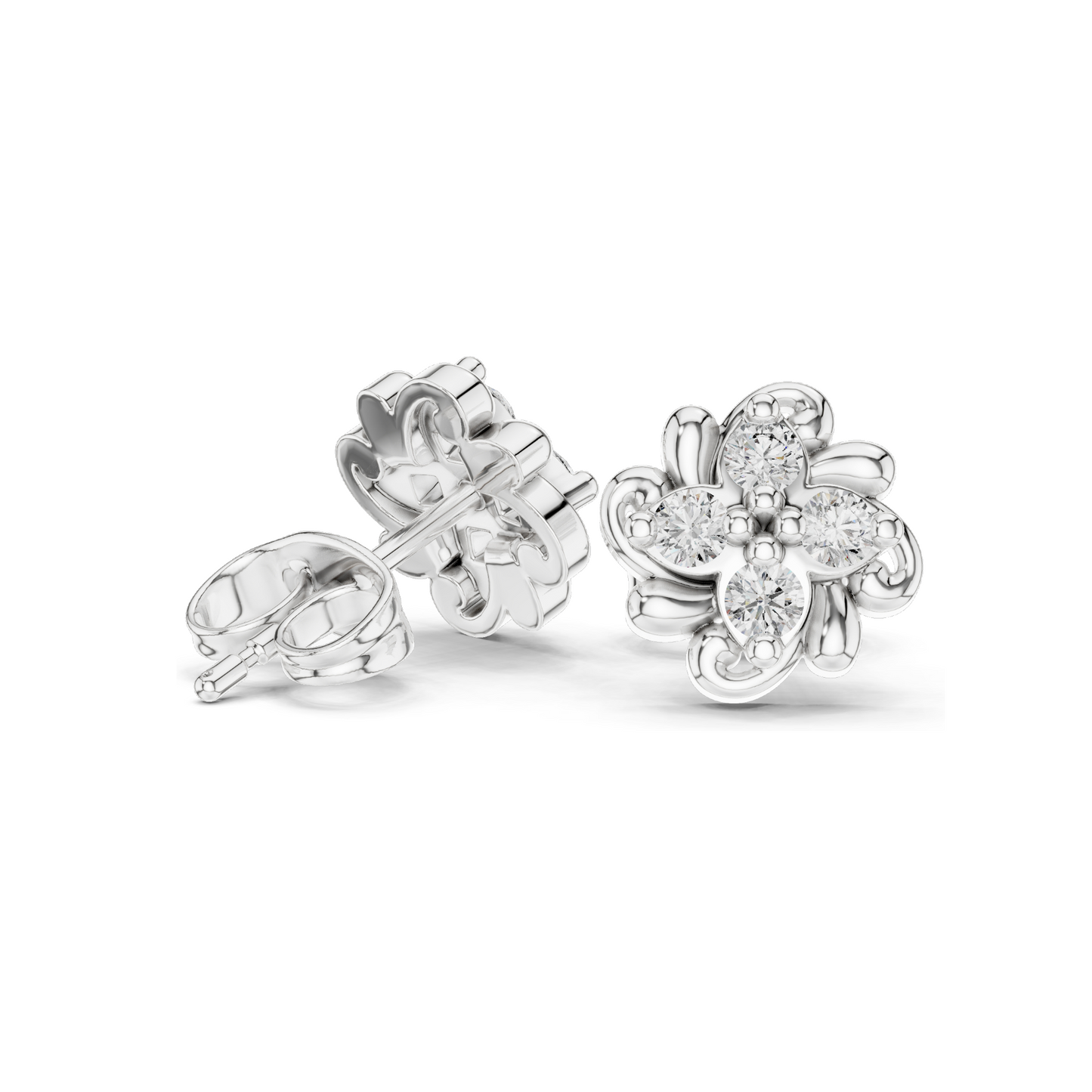 Flower Diamond Earrings | 0.24 CT Lab VVS-VS EF CVD Diamonds | 18KT, 14KT, 10KT Gold & 925 Silver Options | Rose, Yellow, White Gold with Moissanite