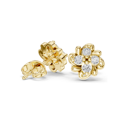 Flower Diamond Earrings | 0.24 CT Lab VVS-VS EF CVD Diamonds | 18KT, 14KT, 10KT Gold & 925 Silver Options | Rose, Yellow, White Gold with Moissanite