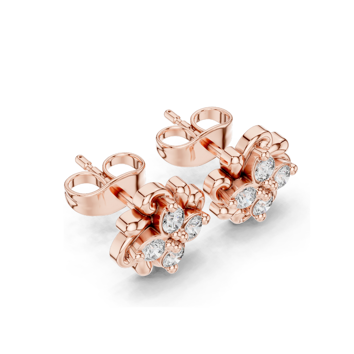 Flower Diamond Earrings | 0.24 CT Lab VVS-VS EF CVD Diamonds | 18KT, 14KT, 10KT Gold & 925 Silver Options | Rose, Yellow, White Gold with Moissanite