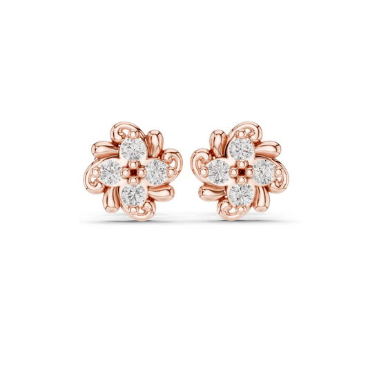 Flower Diamond Earrings | 0.24 CT Lab VVS-VS EF CVD Diamonds | 18KT, 14KT, 10KT Gold & 925 Silver Options | Rose, Yellow, White Gold with Moissanite