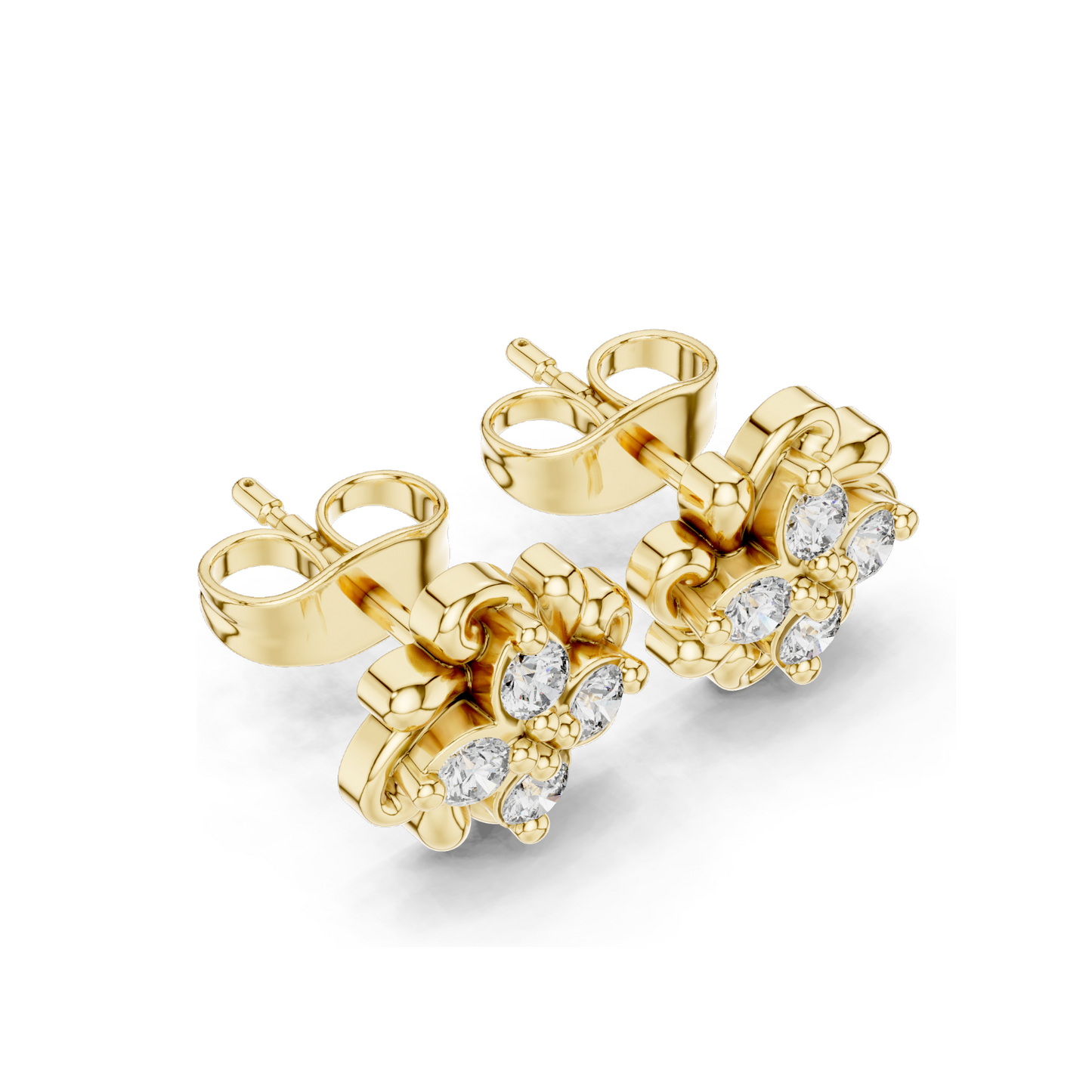 Flower Diamond Earrings | 0.24 CT Lab VVS-VS EF CVD Diamonds | 18KT, 14KT, 10KT Gold & 925 Silver Options | Rose, Yellow, White Gold with Moissanite