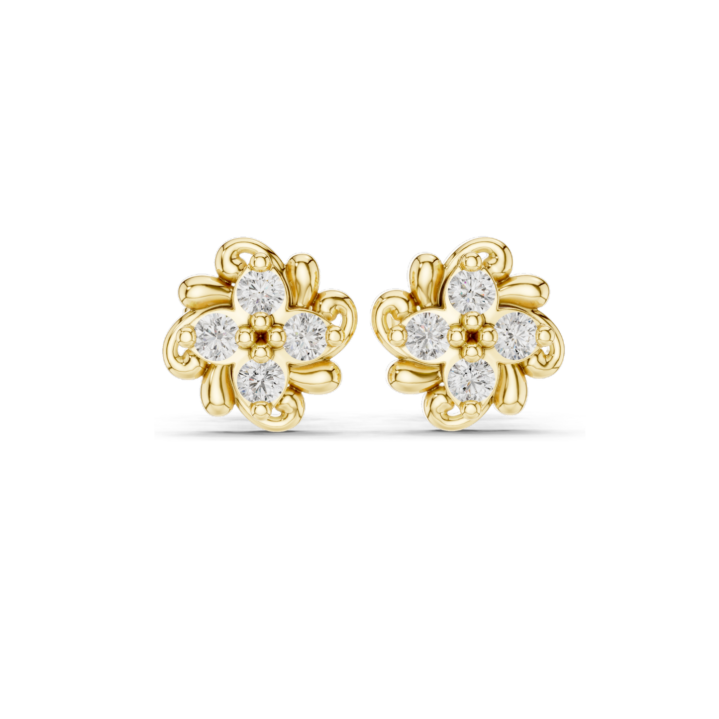 Flower Diamond Earrings | 0.24 CT Lab VVS-VS EF CVD Diamonds | 18KT, 14KT, 10KT Gold & 925 Silver Options | Rose, Yellow, White Gold with Moissanite