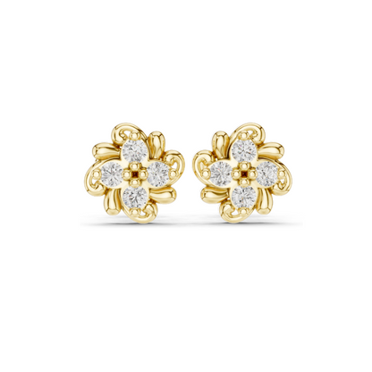 Flower Diamond Earrings | 0.24 CT Lab VVS-VS EF CVD Diamonds | 18KT, 14KT, 10KT Gold & 925 Silver Options | Rose, Yellow, White Gold with Moissanite