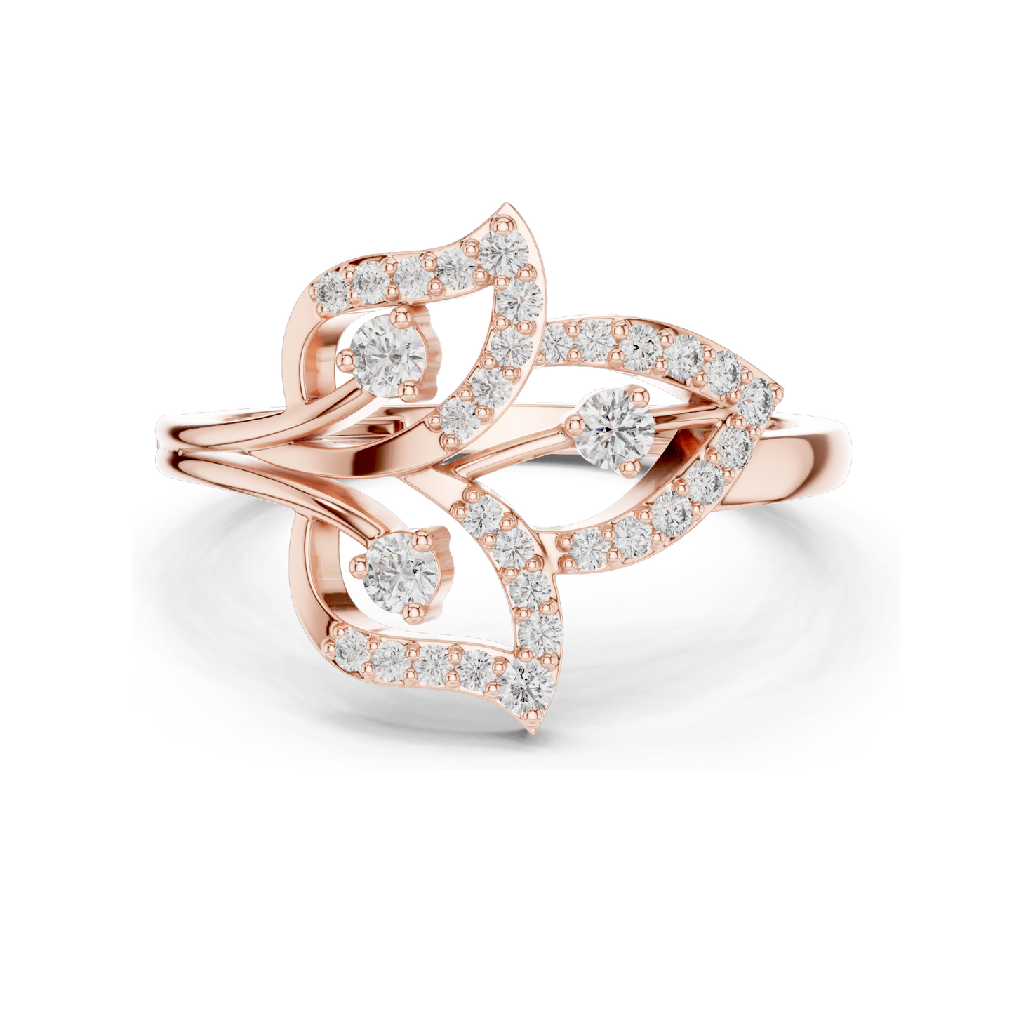 Elegant Lab-Grown Diamond Leaf Ring for Women | 0.255 CT VVS-VS EF | Available in 18KT, 14KT, 10KT Gold & 925 Silver | Rose, Yellow, White Gold & Moissanite Options