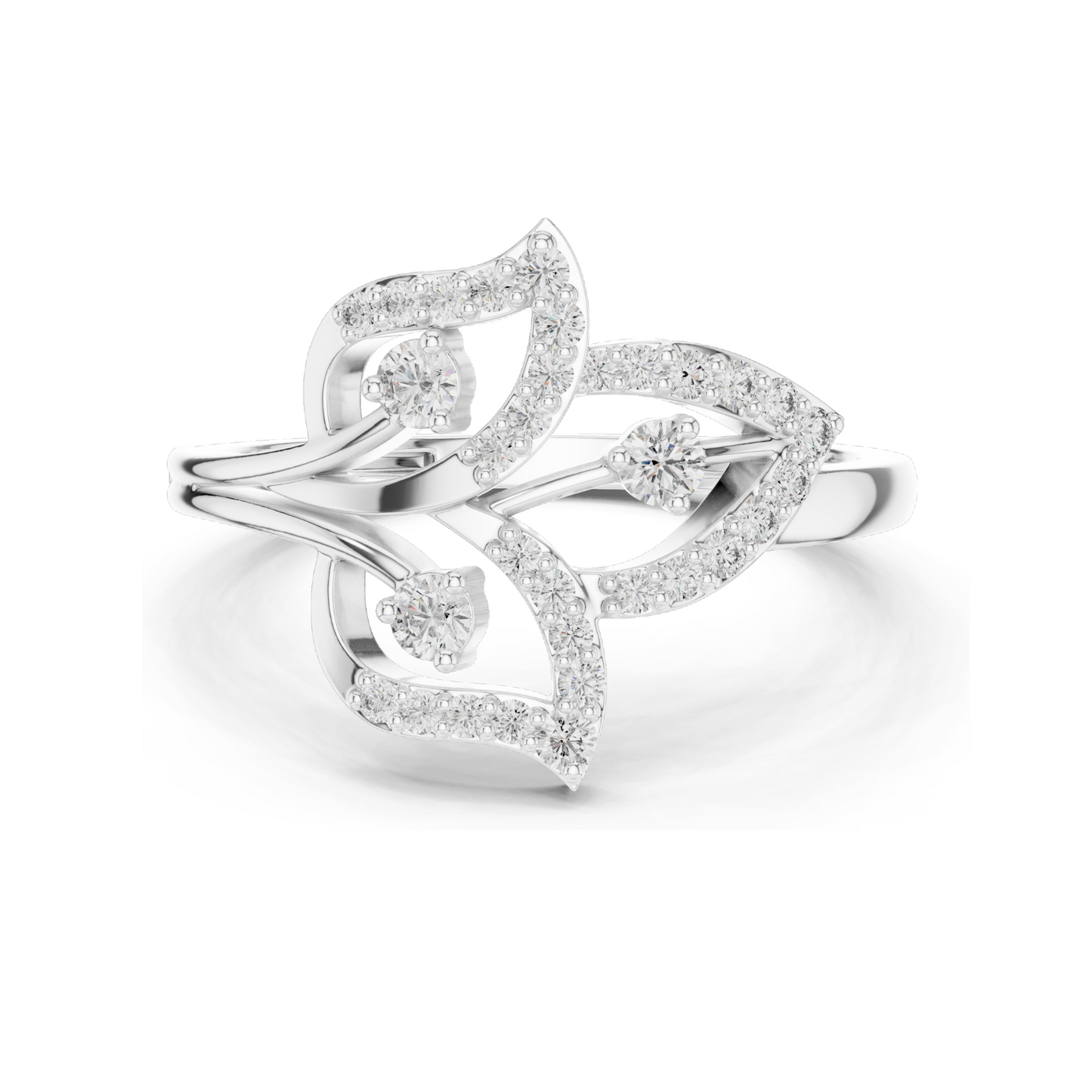 Elegant Lab-Grown Diamond Leaf Ring for Women | 0.255 CT VVS-VS EF | Available in 18KT, 14KT, 10KT Gold & 925 Silver | Rose, Yellow, White Gold & Moissanite Options