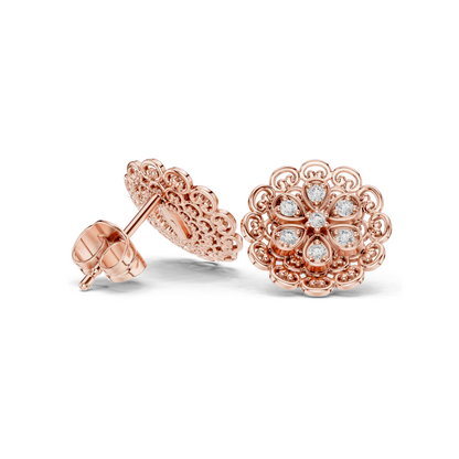 0.126 CT Lab Diamond Floral Stud Earrings | VVS-VS EF Clarity | 18KT, 14KT, 10KT Gold & 925 Silver | Rose, Yellow, White Gold & Moissanite Options