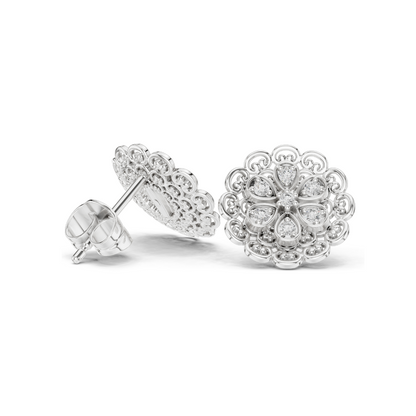 0.126 CT Lab Diamond Floral Stud Earrings | VVS-VS EF Clarity | 18KT, 14KT, 10KT Gold & 925 Silver | Rose, Yellow, White Gold & Moissanite Options