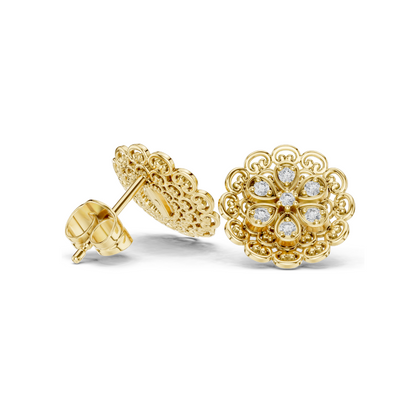 0.126 CT Lab Diamond Floral Stud Earrings | VVS-VS EF Clarity | 18KT, 14KT, 10KT Gold & 925 Silver | Rose, Yellow, White Gold & Moissanite Options