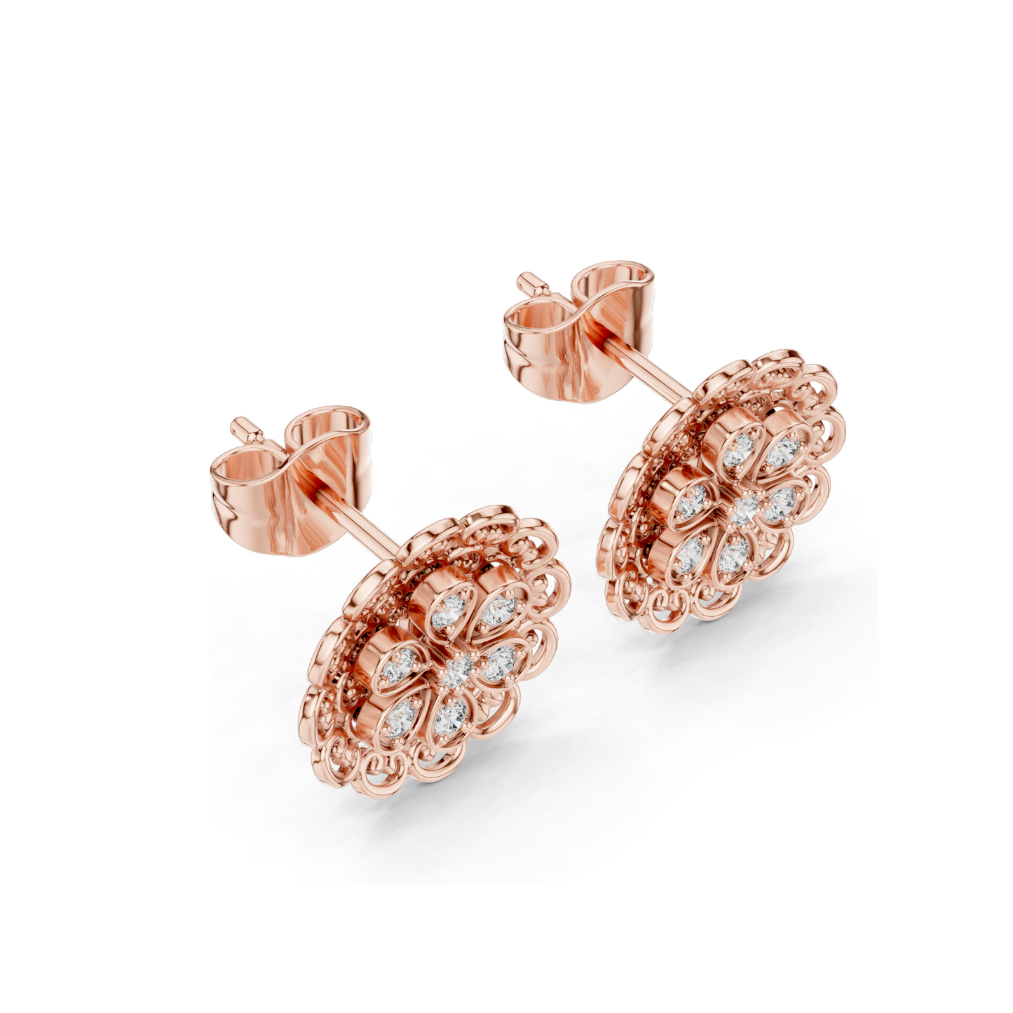 0.126 CT Lab Diamond Floral Stud Earrings | VVS-VS EF Clarity | 18KT, 14KT, 10KT Gold & 925 Silver | Rose, Yellow, White Gold & Moissanite Options