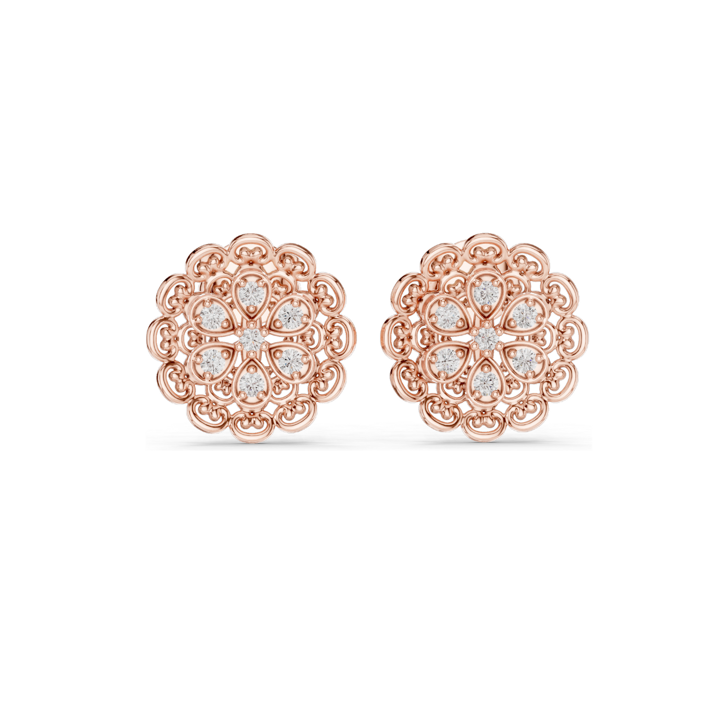 0.126 CT Lab Diamond Floral Stud Earrings | VVS-VS EF Clarity | 18KT, 14KT, 10KT Gold & 925 Silver | Rose, Yellow, White Gold & Moissanite Options