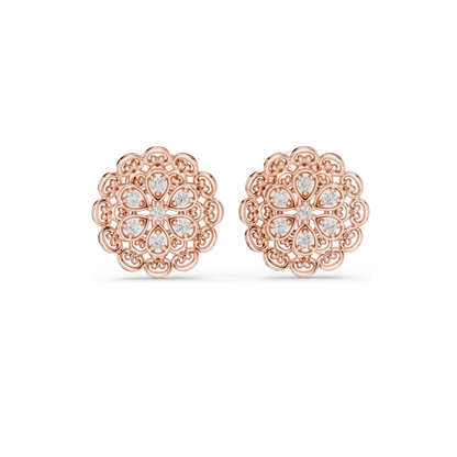 0.126 CT Lab Diamond Floral Stud Earrings | VVS-VS EF Clarity | 18KT, 14KT, 10KT Gold & 925 Silver | Rose, Yellow, White Gold & Moissanite Options