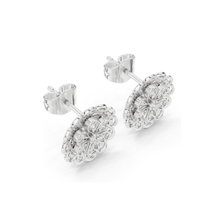 0.126 CT Lab Diamond Floral Stud Earrings | VVS-VS EF Clarity | 18KT, 14KT, 10KT Gold & 925 Silver | Rose, Yellow, White Gold & Moissanite Options