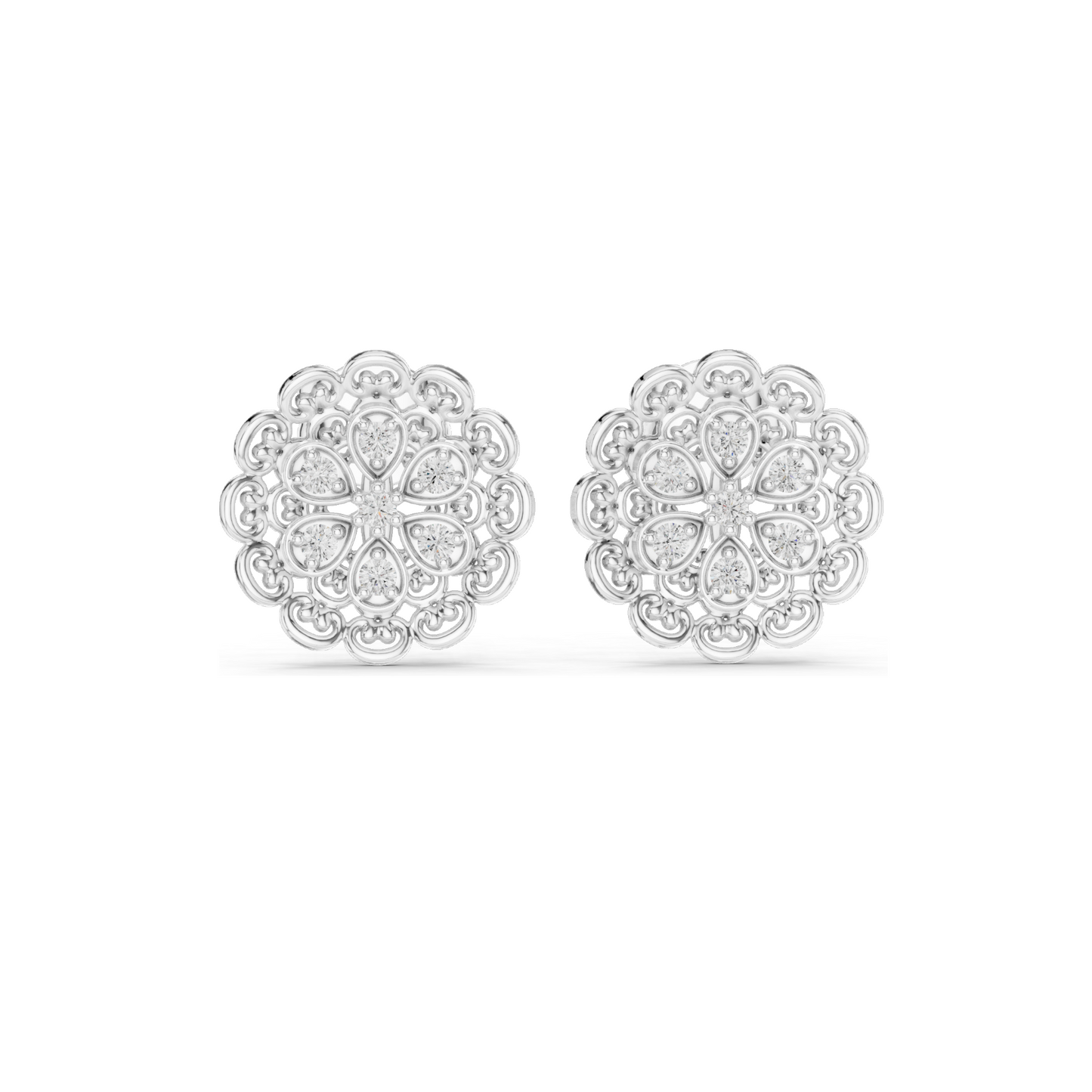 0.126 CT Lab Diamond Floral Stud Earrings | VVS-VS EF Clarity | 18KT, 14KT, 10KT Gold & 925 Silver | Rose, Yellow, White Gold & Moissanite Options