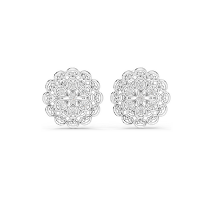 0.126 CT Lab Diamond Floral Stud Earrings | VVS-VS EF Clarity | 18KT, 14KT, 10KT Gold & 925 Silver | Rose, Yellow, White Gold & Moissanite Options