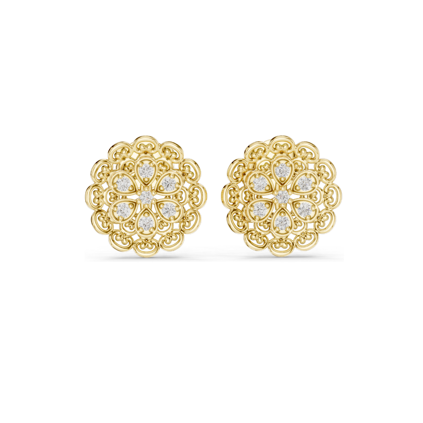 0.126 CT Lab Diamond Floral Stud Earrings | VVS-VS EF Clarity | 18KT, 14KT, 10KT Gold & 925 Silver | Rose, Yellow, White Gold & Moissanite Options