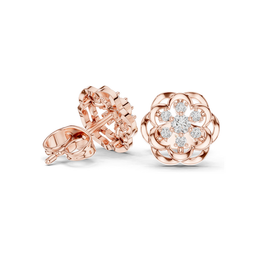 Lab Diamond Flower Earrings for Women | 0.176 CT VVS-VS EF Clarity | 18KT, 14KT, 10KT Gold & 925 Silver | Rose, Yellow, White Gold & Moissanite Options