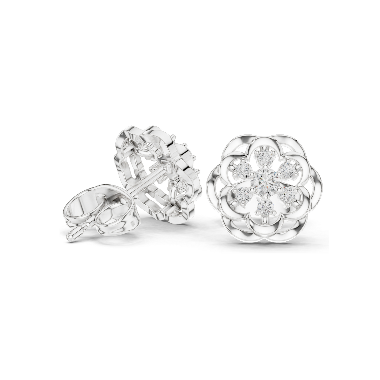 Lab Diamond Flower Earrings for Women | 0.176 CT VVS-VS EF Clarity | 18KT, 14KT, 10KT Gold & 925 Silver | Rose, Yellow, White Gold & Moissanite Options