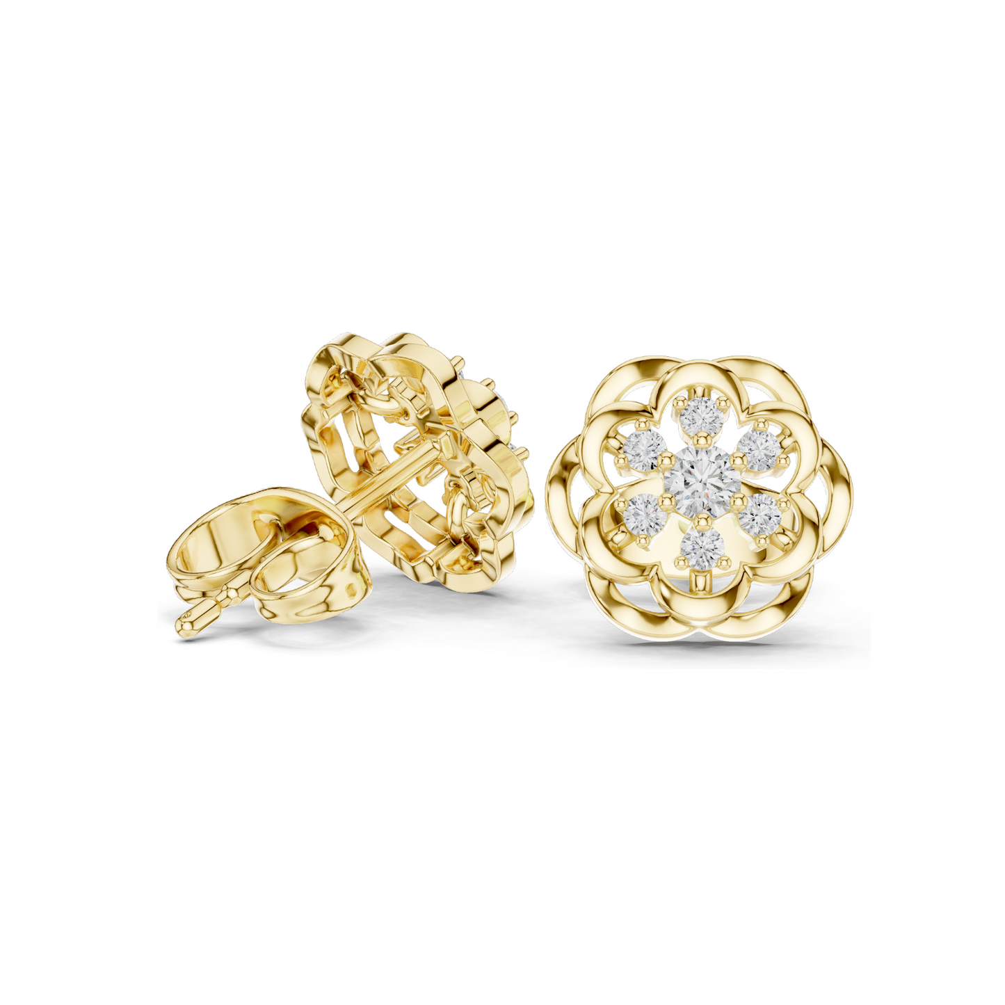 Lab Diamond Flower Earrings for Women | 0.176 CT VVS-VS EF Clarity | 18KT, 14KT, 10KT Gold & 925 Silver | Rose, Yellow, White Gold & Moissanite Options